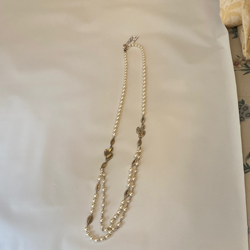 Anne Klein Pearl and Gold Leaf Necklace